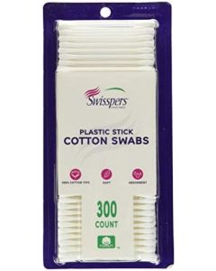 Swisspers Cotton Swabs, 100% Cotton Double-Tipped, White Plastic Sticks, 300 Count Package
