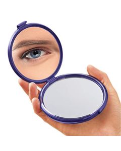 Floxite Elegant Compact in Cobalt Blue with a Crystal Medallion, Powerful 10x Magnification 3 ½ inches Glass Mirror Plus Plain Mirror, (FL-CP10)