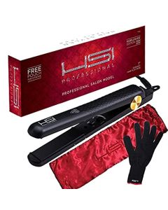 HSI Professional Glider Ceramic Flat Iron Hair Straightener - Pro Hairstyling Tool Plus Hair Treatment Pouch & Glove - Adjustable Temperature Even Heat Distribution for Straightening and Curling Hair