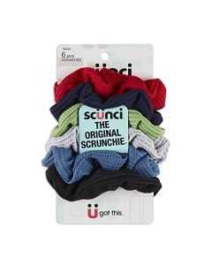 Scunci by Conair The Original Scrunchie Waffle Knit Scrunchies in Navy, White, Red, Blue, Grey and Black, Hair Ties for Women, 6 Count