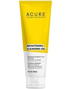 Acure Brightening Cleansing Gel, 100% Vegan for A Brighter Appearance, Pomegranate, Blackberry & Acai, Antioxidant, Rich & Super Gentle, All Skin Types, Superfruit + Chlorella, 4 Fl Oz
