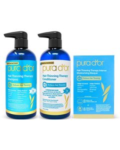 PURA D'OR Hair Thinning Therapy 3-Piece Set, Shampoo, Conditioner & Masque for Best Results, Infused with Argan Oil, Biotin & Natural Ingredients, All Hair Types, Men & Women (Packaging may vary)