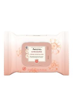 Aveeno Ultra-Calming Makeup Removing Facial Cleansing Wipes with Calming Feverfew Extract, Oil-Free Soothing Face Wipes for Sensitive Skin, Nourishing, Gentle & Non-Comedogenic, 25 ct