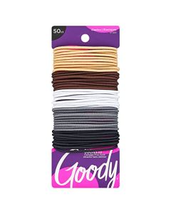 Goody Ouchless Elastic Hair Tie - 50 Count, Neutral Colors - 2MM for Fine to Medium Hair - Pain-Free Hair Accessories for Men, Women, Boys, and Girls - for Long Lasting Braids, Ponytails