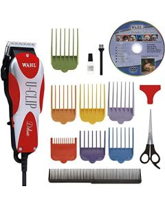 WAHL Professional Animal Deluxe U-Clip Pet, Dog, & Cat Clipper & Grooming Kit (9484-300), Red and Chrome