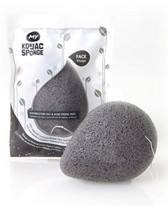 MY Konjac Sponge All Natural Korean Facial Sponge with Activated Bamboo Charcoal. Premium Quality and Larger Size. Halal, Leaping Bunny Cruelty Free and the Vegan Society Certified.