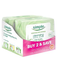 Simple Kind to Skin Facial Wipes, Cleansing 25 ct, Twin Pack