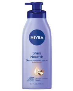 NIVEA Shea Nourish Body Lotion, Dry Skin Lotion with Shea Butter, 16.9 Fl Oz Pump Bottle