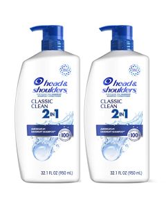 Head and Shoulders Shampoo and Conditioner 2 in 1, Anti Dandruff Treatment & Scalp Care, Classic Clean Scent, for All Hair Types including Color Treated, Curly or Textured Hair, 32.1 fl oz, Twin Pack