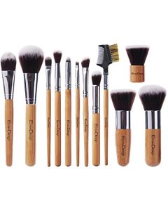 EmaxDesign 12 Pieces Makeup Brush Set Professional Bamboo Handle Premium Synthetic Kabuki Foundation Blending Blush Concealer Eye Face Liquid Powder Cream Cosmetics Brushes Kit With Bag