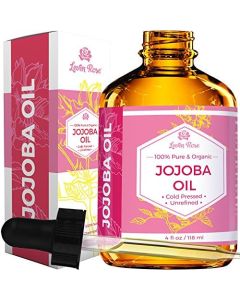 Jojoba Oil Organic by Leven Rose, Pure Cold Pressed Natural Unrefined Moisturizer for Hair, Skin and Nails, 4oz