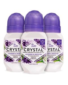 CRYSTAL Aluminum Free Mineral Deodorant Roll-On for Women & Men, Lavender & White Tea - Paraben Free - Certified Cruelty Free & Vegan Deodorant - Prevents Odor Up to 24 Hours ,2.25 Fl Oz (Pack of 3)