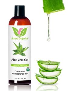 Organic Aloe Vera Gel from 100% Pure Aloe Barbadensis Leaf - Skin Care for Face, Body, After Sun, Sunburns - Great as Aftershave, Hair Gel, or Leave In Conditioner - USDA Certified Organic, 12 fl. oz.