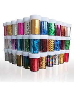 XICHEN Starry Sky Stars Nail Art Stickers Tips Wraps Foil Transfer Adhesive Glitters Acrylic DIY Decoration (24PCS 24 Colors)(4cm*100cm)