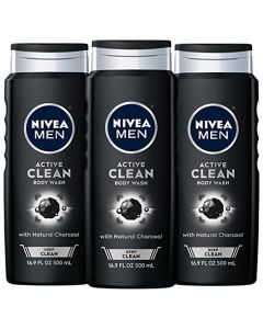 Nivea Men DEEP Active Clean Charcoal Body Wash, Cleansing Body Wash with Natural Charcoal, 3 Pack of 16.9 Fl Oz Bottles