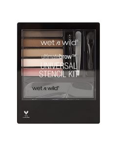 Wet n Wild Ultimate Eyebrow Universal Stencil Kit, 5 Brow Color Makeup Set, Spoolie For Brushing and Blending, Hair Removal Tweezers, Sponge Brush Applicator, 3 Stencils, Universal Appeal