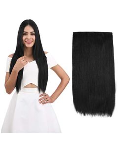 REECHO 20“ Straight Clips in hair extensions Clips on Hairpieces Synthetic Hair Extensions for Women 5 Clips per Piece - Natural Black