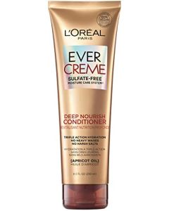 L'Oreal Paris EverCreme Sulfate Free Conditioner for Dry Hair, Triple Action Hydration for Dry, Brittle or Color Treated Hair, with Apricot Oil, 8.5 Fl; Oz (Pack of 1) (Packaging May Vary)