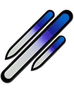 Glass Nail File - Mont Bleu Premium Set of 3 Crystal Nail Files in Pouch - Handmade Gifts - Best Glass Nail Files for Natural Nails - Washable Double Sided Nail File - Etched Nail Files