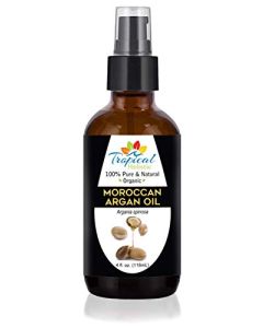 Tropical Holistic Moroccan Argan, 100% Natural, Organic, Cold Pressed Argan Oil for Skin and Hair, Hair Oil to Restore Shine & Control Frizz, Face Oil Hydrates Skin, Nourishes Brittle Nails, 4 oz