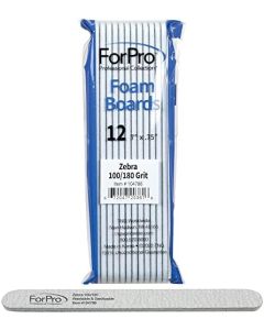 ForPro Nail Foam Boards, Zebra, 100/180 Grit, Double-Sided Manicure and Pedicure Nail Files, 7” L x .75” W, 12-Count