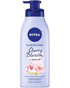 NIVEA Oil Infused Body Lotion, Cherry Blossom Lotion with Jojoba Oil, Moisturizing Body Lotion for Dry Skin, 16.9 Fl Oz Pump Bottle
