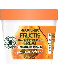 Garnier Fructis Damage Repairing Treat 1 Minute Hair Mask with Papaya Extract for Shine and Scalp Health, 3.4 Fl Oz (Pack of 1)