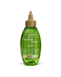 OGX Extra Strength Refreshing + Invigorating Teatree Mint Dry Scalp Treatment with Witch Hazel Astringent to Help Remove Scalp Buildup, Paraben-Free, Sulfate Surfactant-Free, 4 fl oz