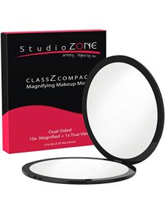 StudioZONE Best Compact Mirror - 10X Magnifying Makeup Mirror - Perfect for Purses - Travel - 2-Sided with 10X Magnifying Mirror and 1x Mirror - ClassZ Compact Mirror - 4 Inch Diameter