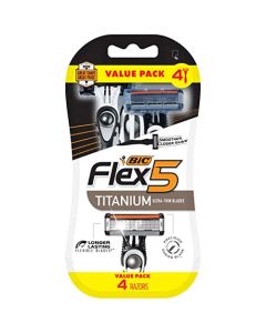 BIC Flex 5 Titanium 5-Blade Disposable Razor for Men, Sensitive Skin Razor For a Smooth, Comfortable and Close Shave, 4 Piece Razor Set