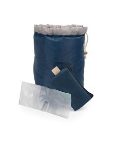 Large Capacity Portable Drawstring Cosmetic Bag for Makeup Storage, Toiletry Organizer, Bathroom Storage, and Carry On Travel - Blue & Gray