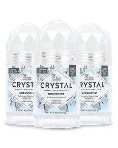 CRYSTAL Mineral Deodorant Stick - Unscented Body Deodorant With 24-Hour Odor Protection, Non-Staining & Non-Sticky, Aluminum Chloride & Paraben Free, 4.25 oz, (3 Pack) (Packaging May Vary)