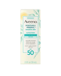 Aveeno Positively Mineral Sensitive Skin Daily Sunscreen Lotion for Face, Broad Spectrum SPF 50 with 100% Zinc Oxide, Lightweight & Non-Comedogenic Facial Sunscreen, Travel-Size, 2 fl. oz