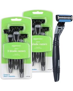 Amazon Basics 3-Blade Disposable Razors for Men, 6 Count (2 Packs of 3), Black (Previously Solimo)