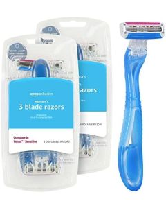 Amazon Basics 3-Blade Disposable Razors for Women, 6 Count (2 Packs of 3), Blue (Previously Solimo)
