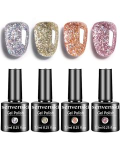 senvenski Glitter Gel Nail Polish, Silver Gold Orange Pink Sparkly Gel Polish, Diamond Shiny Glitter UV Gel for Nail Art, Transparent Glitter Gift Set (CS020)