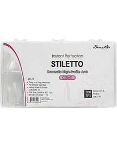 VIVACE Clear Stiletto 500 Acrylic False Fake Gel Nail Tips With Clear Plastic Case 27512 For Nail Salon Nail Shop (Clear Stiletto)