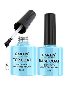 No Wipe Top Coat Base Coat Soak Off Set 10ml LED Lamp Cure Quick Dry Clear Shine Gloss Mirror Long Lasting Nail Art Gel Polish Resin Tested Formula For Home And Salon Use