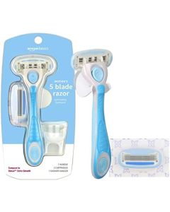 Amazon Basics 5-Blade Razor for Women, Handle, 2 Cartridges & Shower Hanger, 4 Piece Set (Cartridges fit Amazon Basics Razor Handles only) (Previously Solimo)