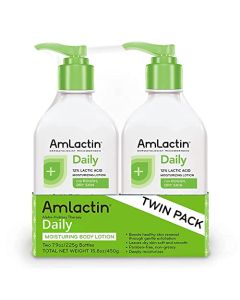 AmLactin Daily Moisturizing Lotion for Dry Skin – 7.9 oz Pump Bottles (Twin Pack) – 2-in-1 Exfoliator and Body Lotion with 12% Lactic Acid, Dermatologist-Recommended Moisturizer for Soft Smooth Skin