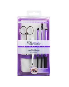 Real Techniques Cruelty Free Brow Set, Includes: Brow Scissors, Angled Tweezers, Brow Brush, Brow Spoolie, Brow Highlighting Brush, and Case