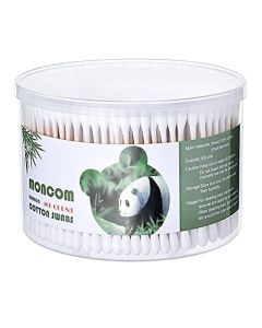 MONCOM Cotton Swabs 500 Count Double Round Thick Tips | Biodegradable & Organic Strong Wooden Sticks Cotton Swabs For Ears | Firm Qtips cotton swabs | Natural Cotton Buds, 3 inch, One Small box