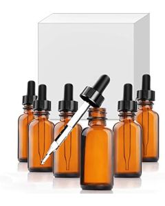 Yesker Amber Glass Bottles for Essential Oils with Glass Eye Dropper 30 ml (1oz) for Essential Oils, Chemistry Lab Chemicals, Colognes & Perfumes- Pack of 6