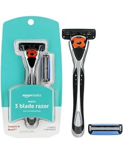 Amazon Basics 3-Blade Motion Sphere Razor for Men with Dual Lubrication, Handle & 2 Cartridges, Cartridges Fit Amazon Basics Razor Handles only, 3 Piece Set, Black (Previously Solimo)