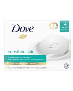 Dove Beauty Bar More Moisturizing Than Bar Soap for Softer Skin, Fragrance-Free, Hypoallergenic Beauty Bar Sensitive Skin With Gentle Cleanser 3.75 oz, 14 Bars