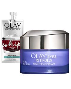 Olay Regenerist Retinol 24 Night Eye Cream, 0.5oz + Whip Face Moisturizer Travel/Trial Size Bundle