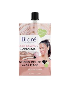 Bioré Rose Quartz + Charcoal Stress Relief Clay Mask, Purifying Face Mask, 1.69 Ounce, Dermatologist Tested, Noncomedogenic, Oil Free, Vegan Friendly, Cruelty Free