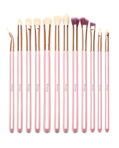 Qivange Eyeshadow Brushes 12PCS Eye Makeup Brush Set with Portable Pouch, Make up Brushes for Valentines Day Gifts (12pcs, Pink with Rose Gold)