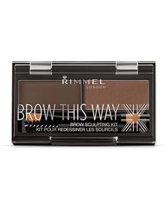 Rimmel Brow This Way Sculpting Kit, Dark Brown, Powder 0.04 oz., Wax 0.03 oz., Brow Sculpting & Styling Kit with Eyebrow Wax & Setting Powder