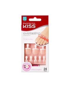 KISS Everlasting French Pedicure Kit, Chip-Free Glue-On Fake Toenails, Real Short Length, Style “Limitless”, Flexi-Fit Technology, Pink Gel Nail Glue, Mini File, Manicure Stick & 24 False Toenails